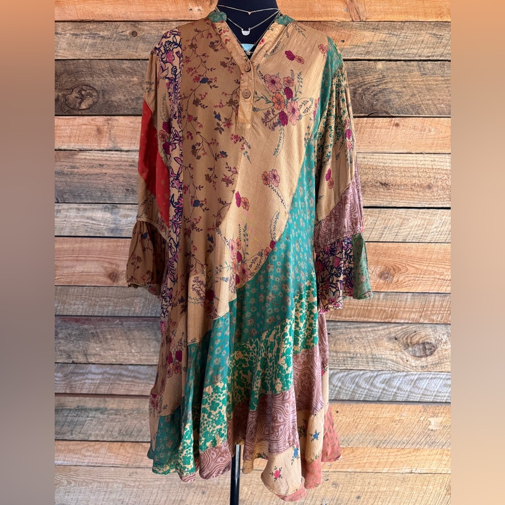 Young Threads Boho Chic Patchwork Babydoll Dress NWT
